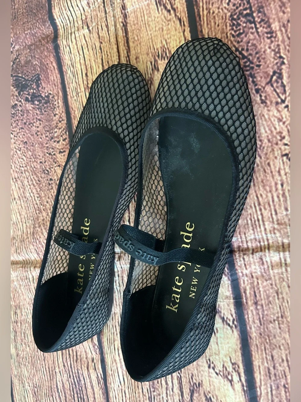 Kate Spade Riley Mesh Mary Jane Ballet Flats Black Fishnet Strap Size 8